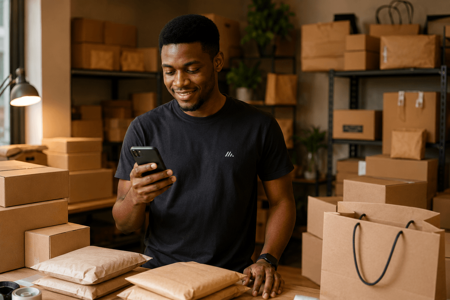 Business owner checking orders on her phone